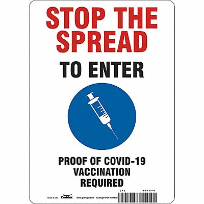 CONDOR 60YG19 Employee/Visitor Vaccine Proof Sign