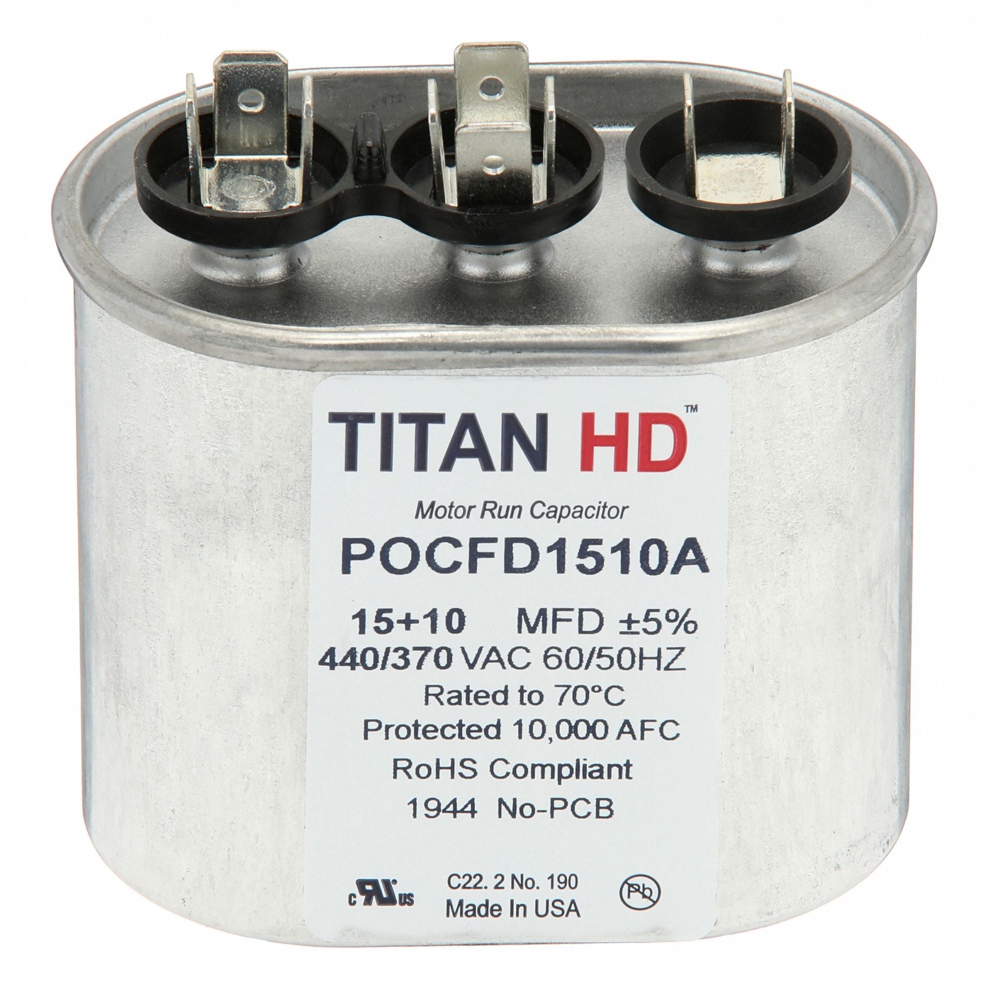 TITAN HD POCFD1510A Oval Motor Dual Run Capacitor 440-370VAC