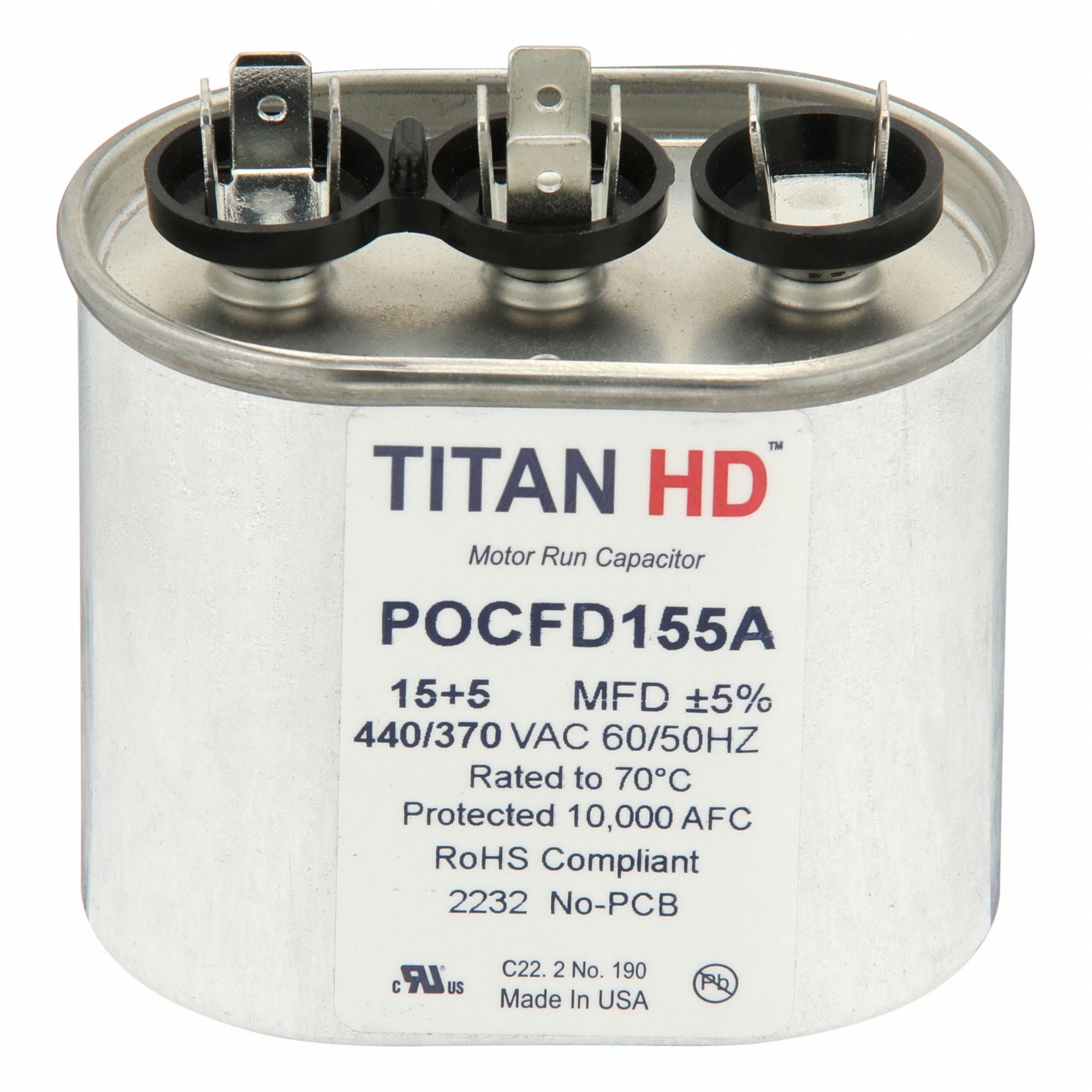 TITAN HD POCFD155A Oval Motor Dual Run Capacitor 440-370VAC