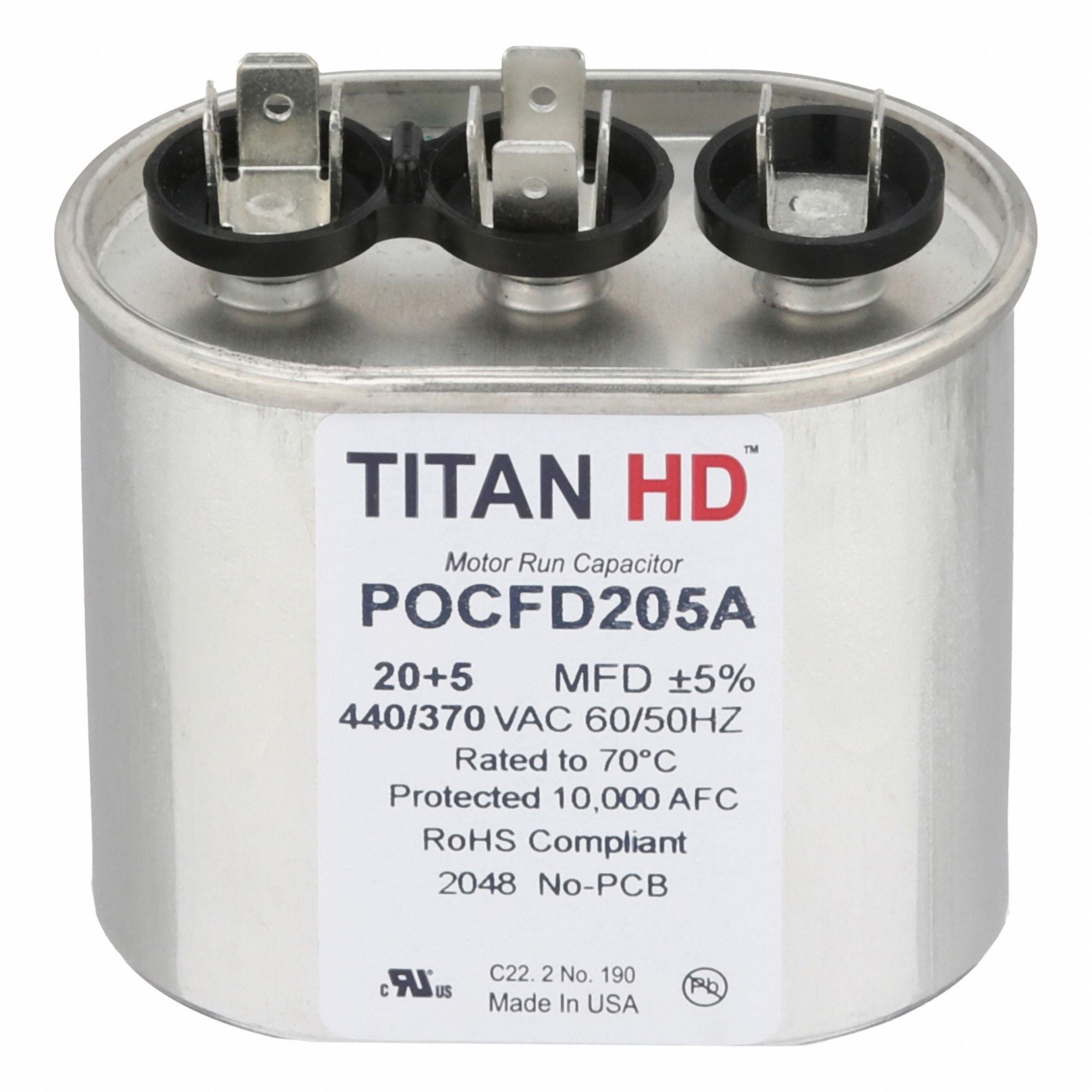 TITAN HD POCFD205A Oval Motor Dual Run Capacitor 440-370VAC