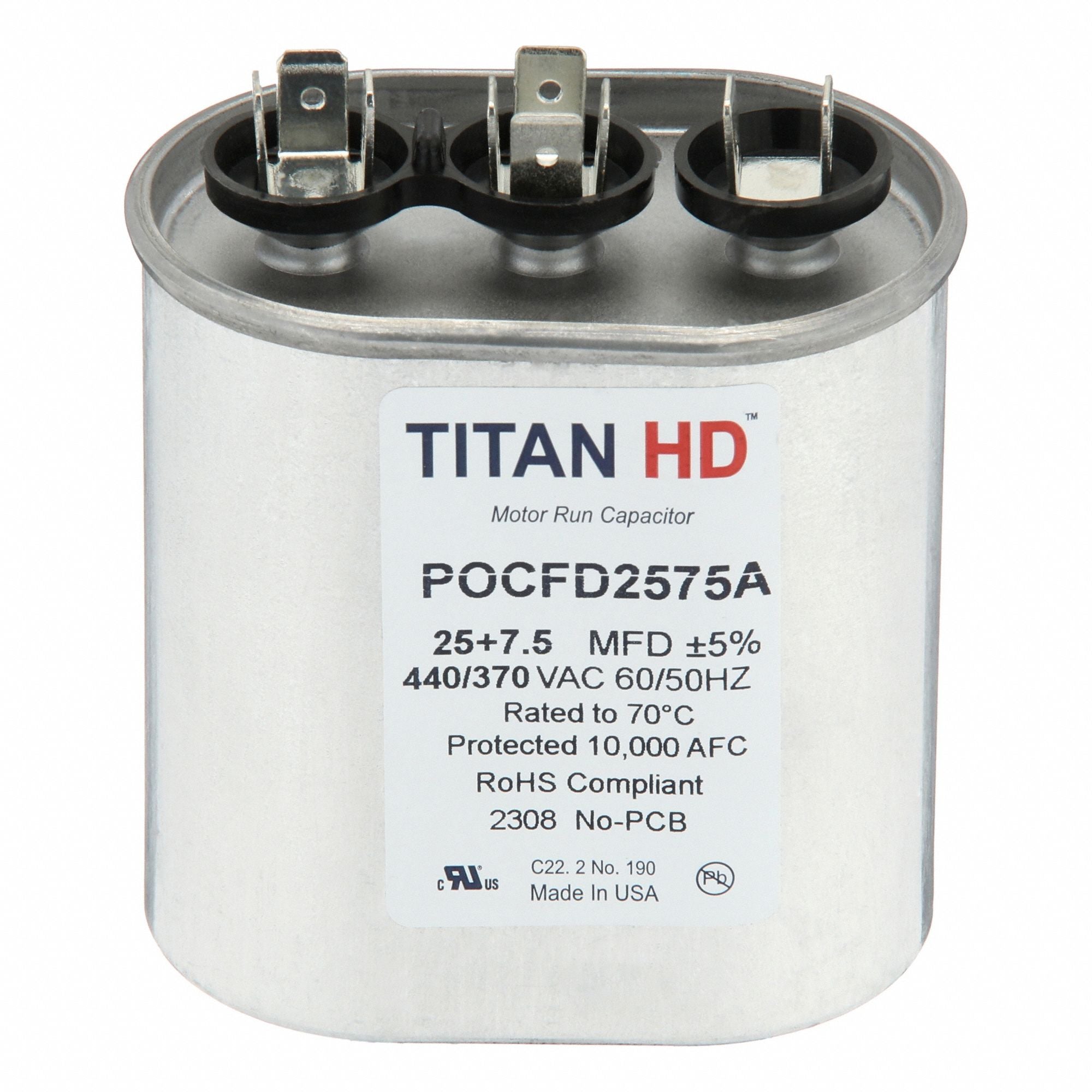 TITAN HD POCFD2575A Oval Motor Dual Run Capacitor 440-370VAC