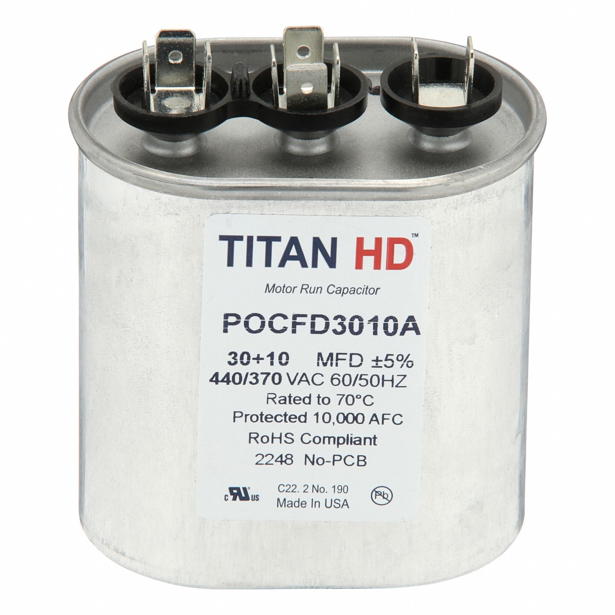 TITAN HD POCFD3010A Oval Motor Dual Run Capacitor 440-370VAC