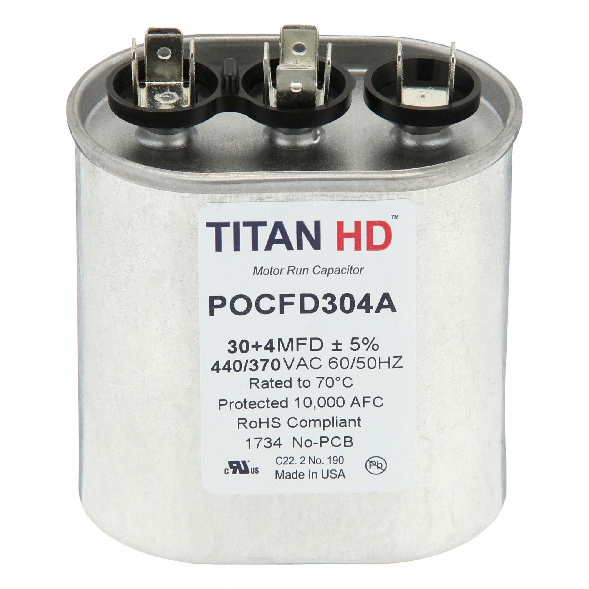 TITAN HD POCFD304A Oval Motor Dual Run Capacitor 440-370VAC
