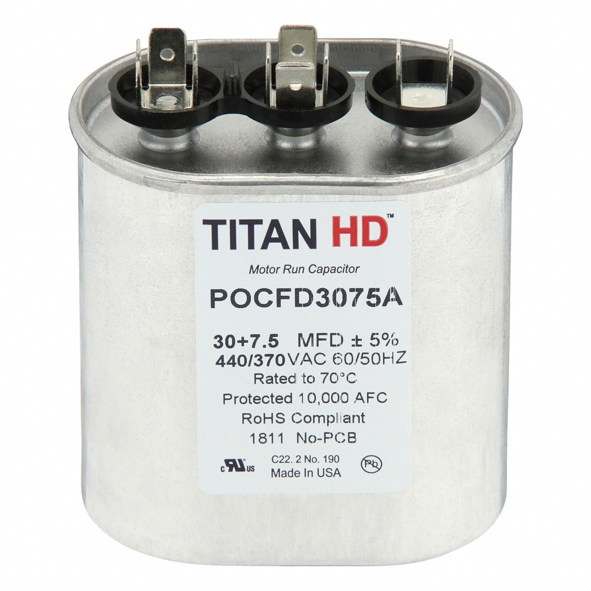 TITAN HD POCFD3075A Oval Motor Dual Run Capacitor 440-370VAC