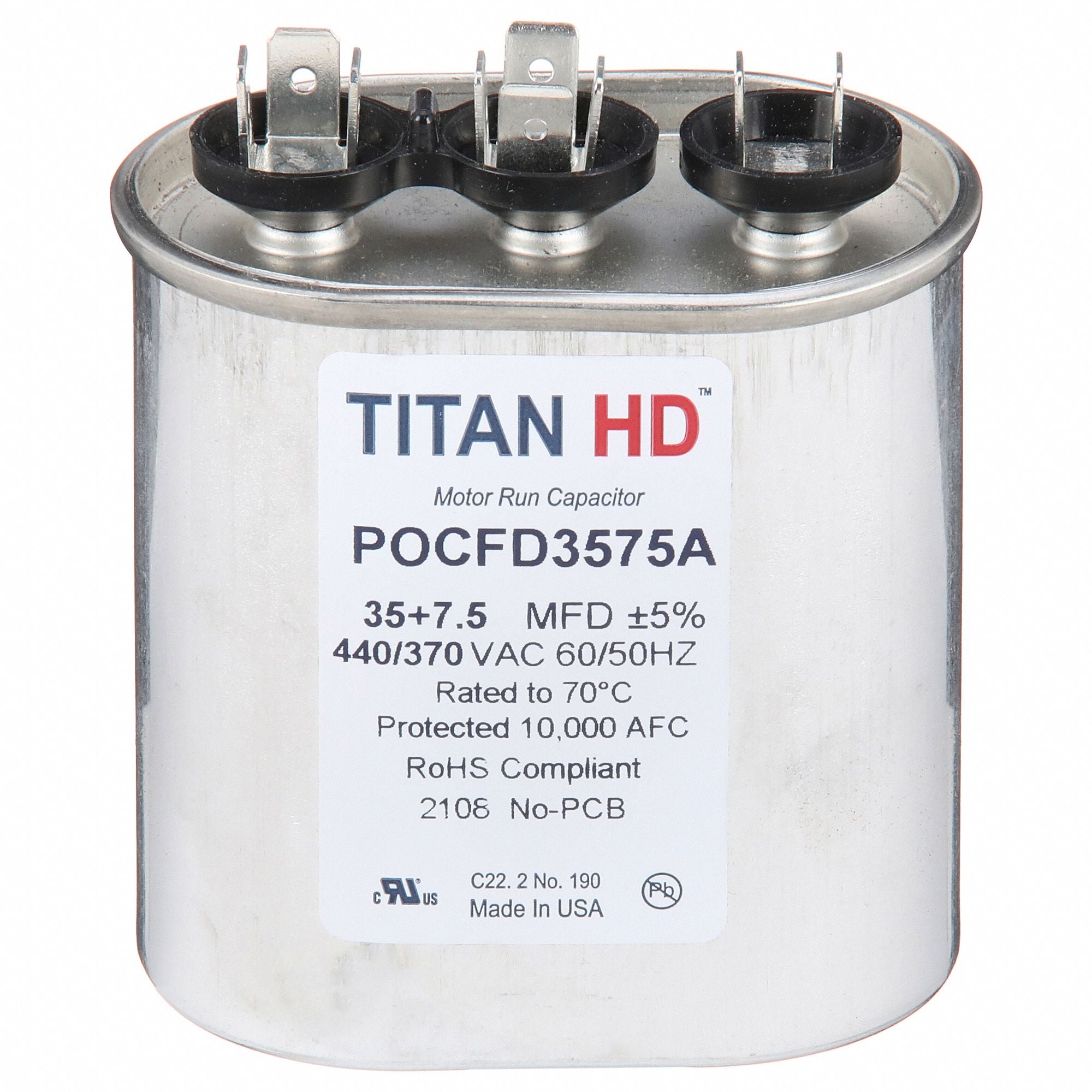 TITAN HD POCFD3575A Oval Motor Dual Run Capacitor 440-370VAC