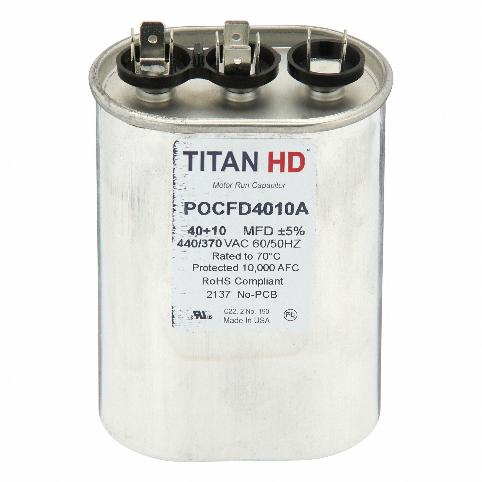TITAN HD POCFD4010A Oval Motor Dual Run Capacitor 440-370VAC
