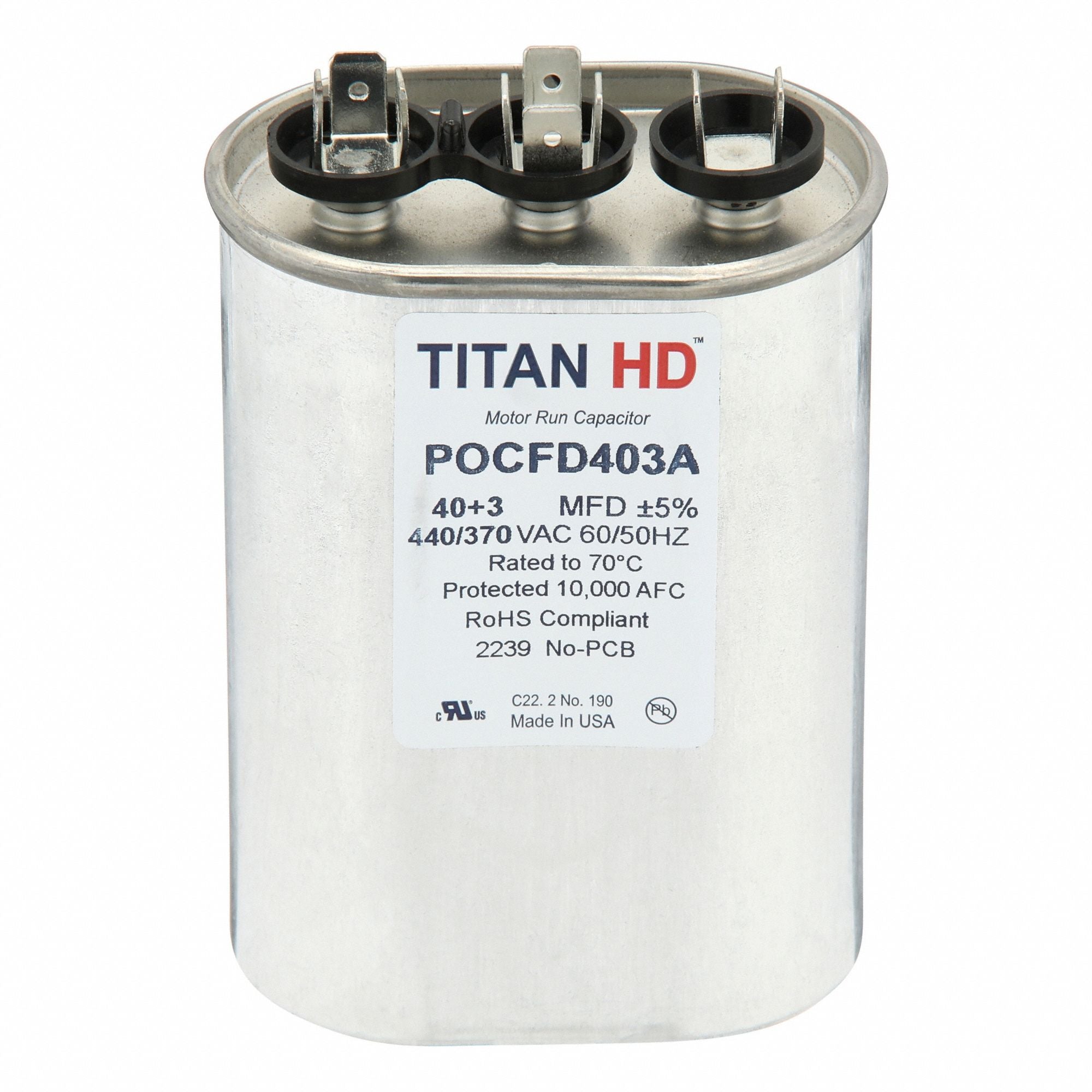 TITAN HD POCFD403A Oval Motor Dual Run Capacitor 440-370VAC