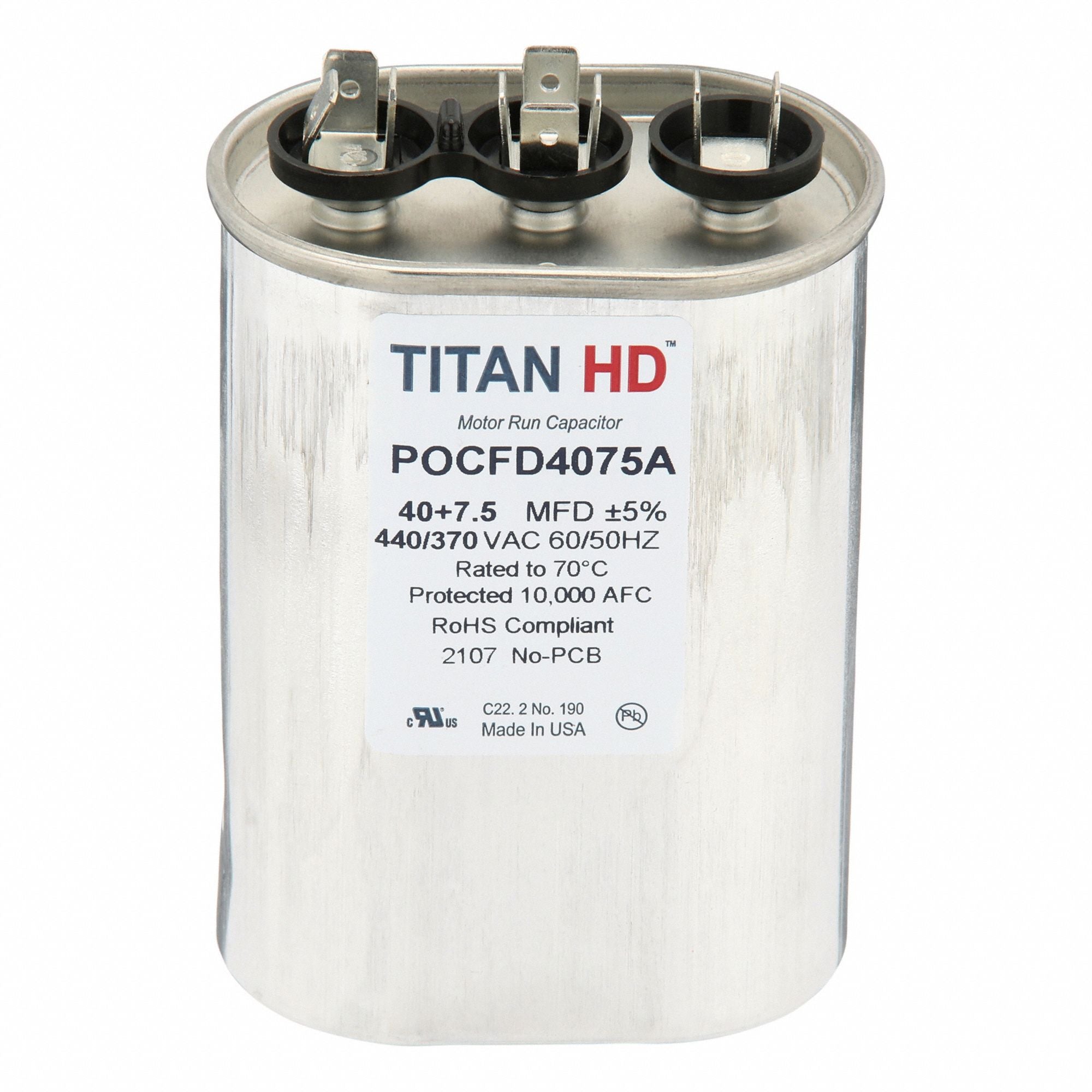 TITAN HD POCFD4075A Oval Motor Dual Run Capacitor 440-370VAC