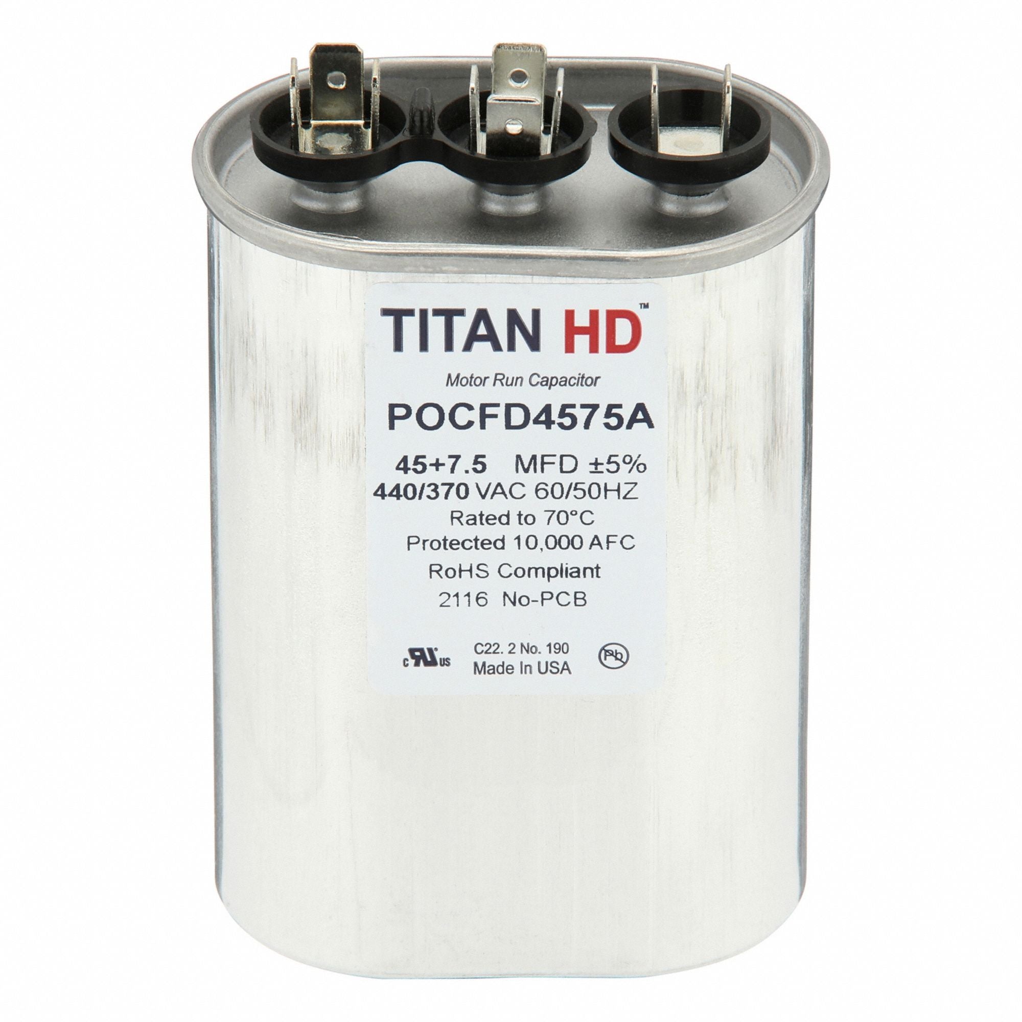 TITAN HD POCFD4575A Oval Motor Dual Run Capacitor 440-370VAC