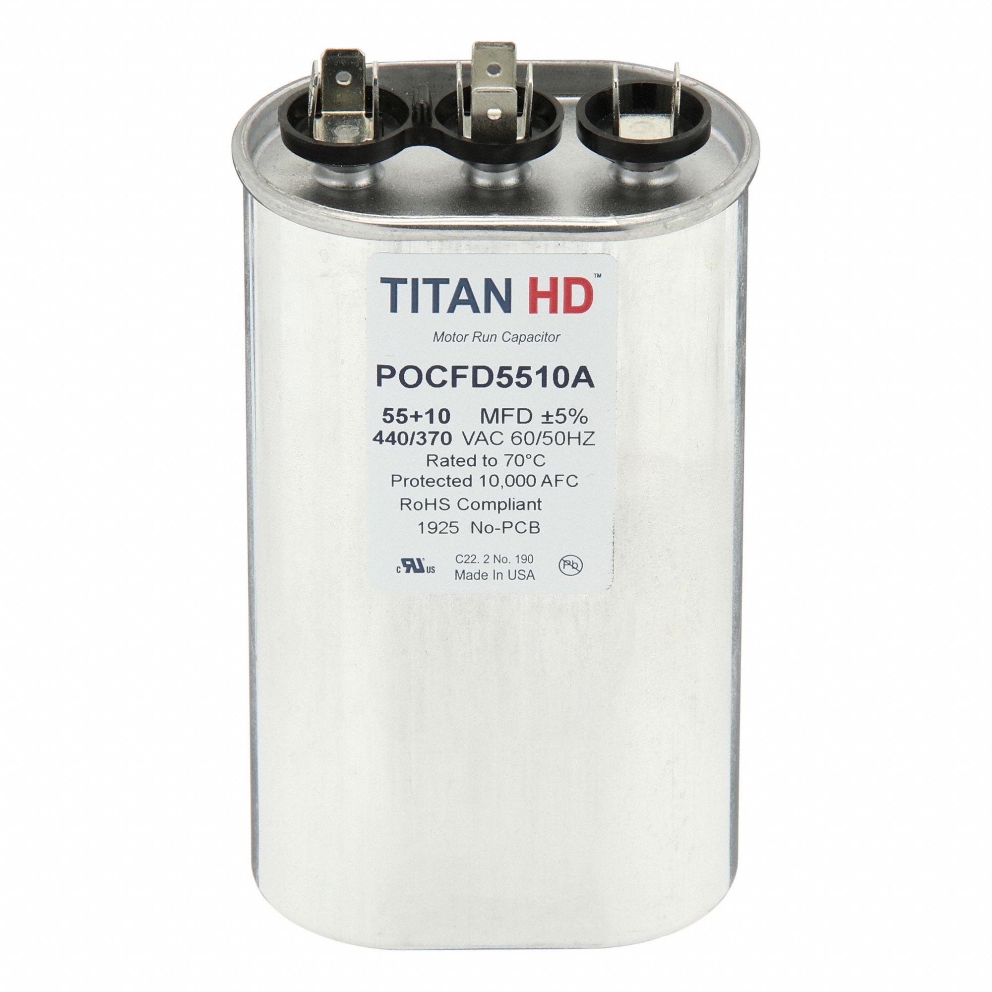 TITAN HD POCFD5510A Oval Motor Dual Run Capacitor 440-370VAC