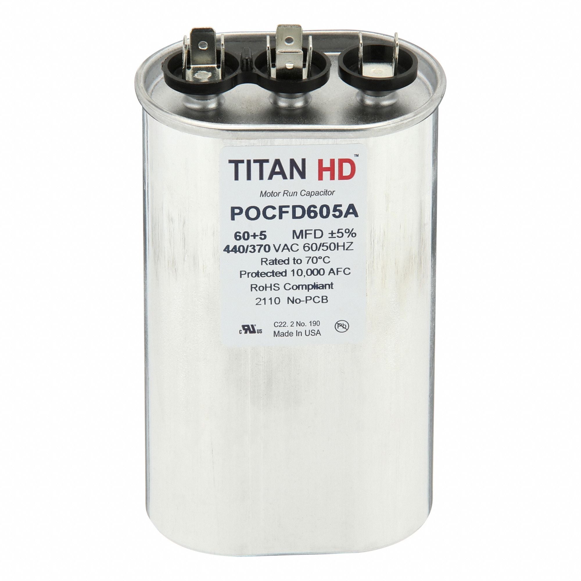 TITAN HD POCFD605A Oval Motor Dual Run Capacitor 440-370VAC