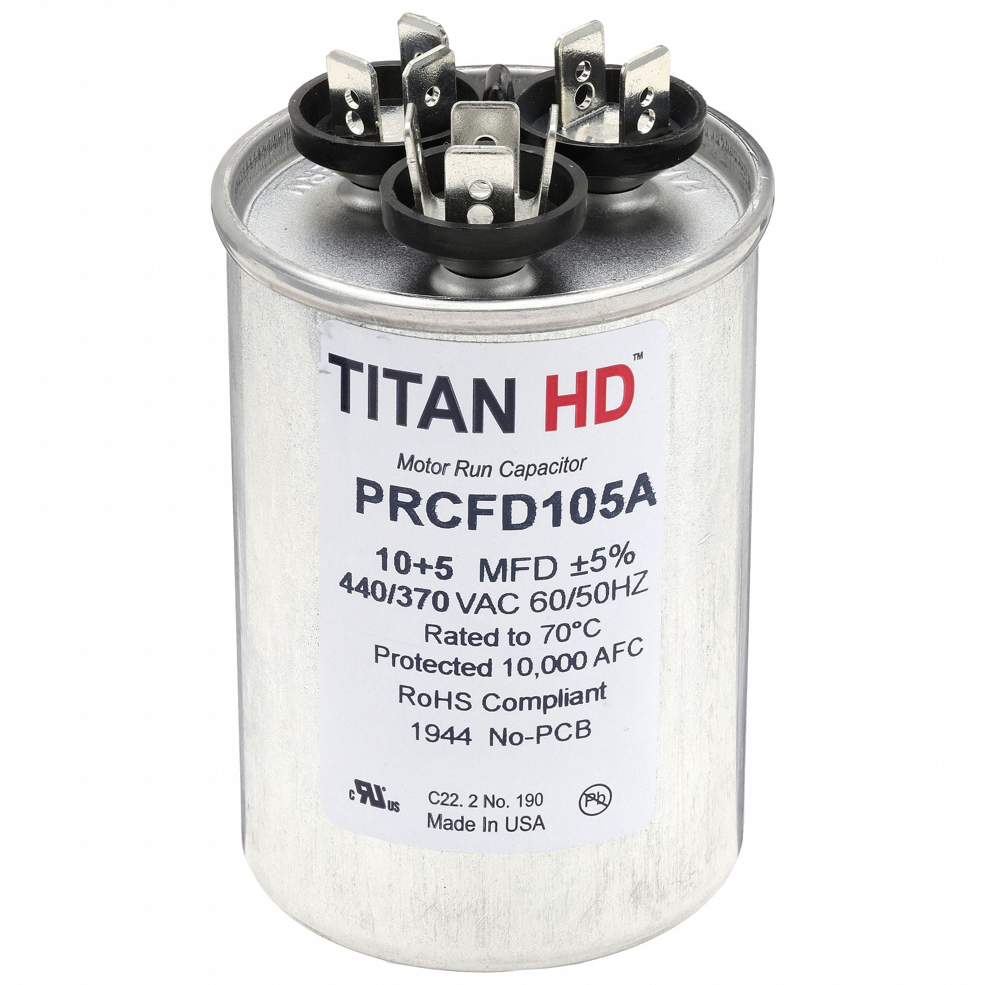 TITAN HD PRCFD105A Round Motor Dual Run Capacitr 440-370VAC