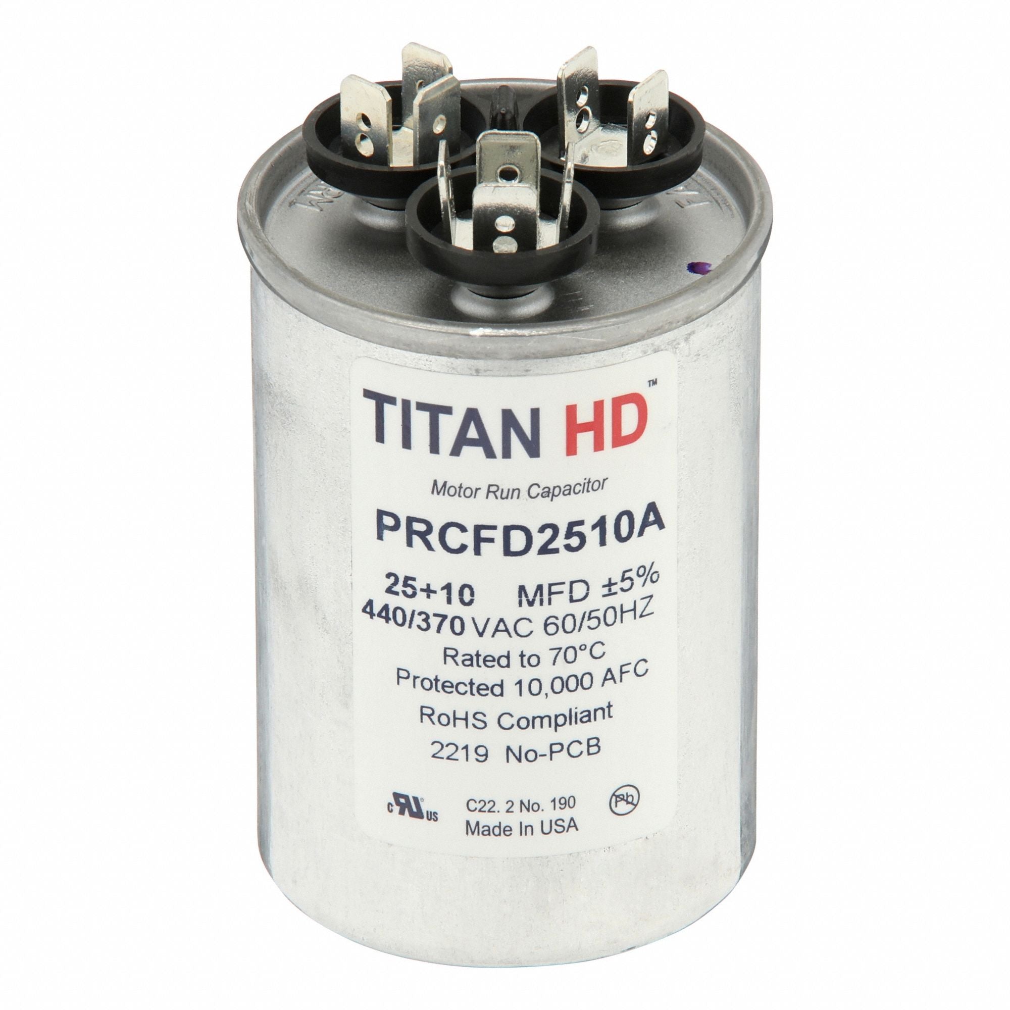 TITAN HD PRCFD2510A Round Motor Dual Run Capacitr 440-370VAC