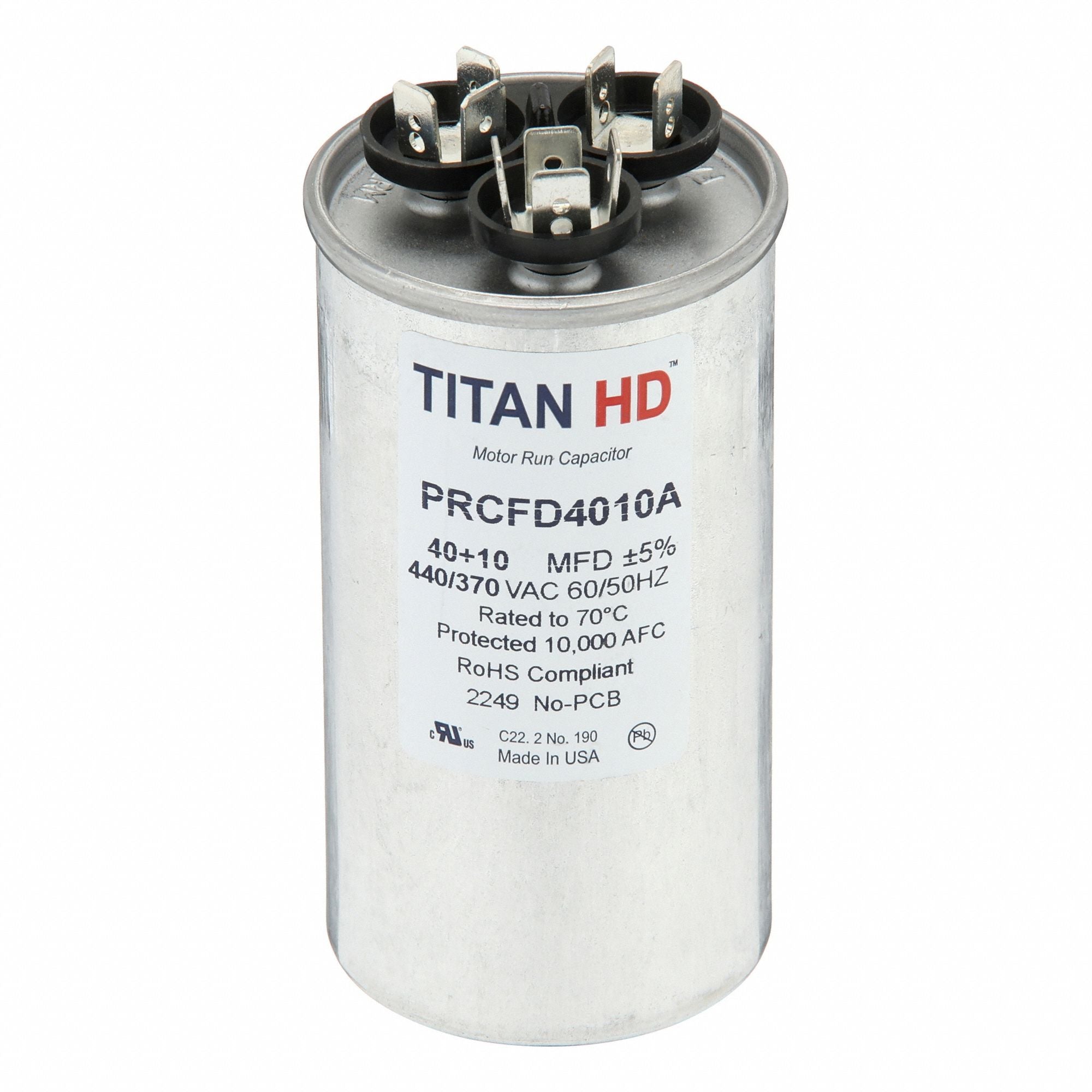 TITAN HD PRCFD4010A Round Motor Dual Run Capacitr 440-370VAC