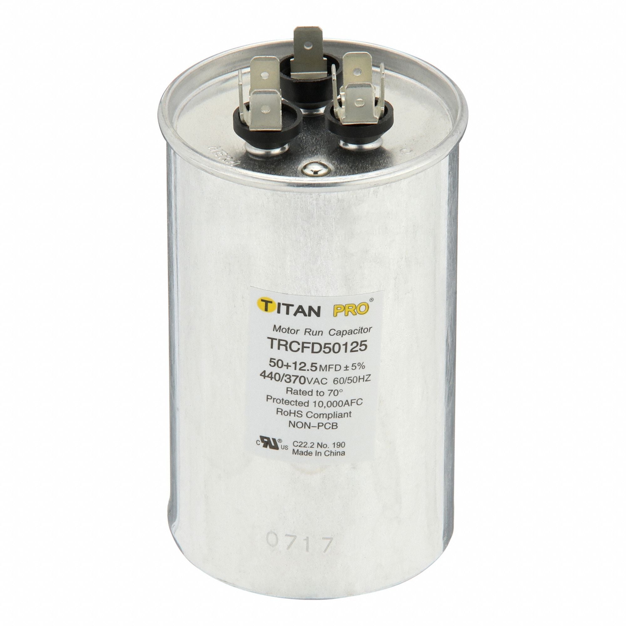TITAN PRO TRCFD50125 Round Motor Dual Run Capacitr 440-370VAC