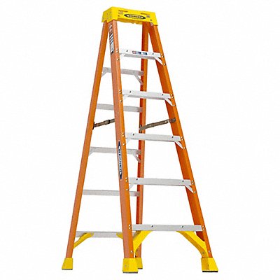 WERNER 6206 Stepladder Fiberglass 6 ft H 300 lb Cap