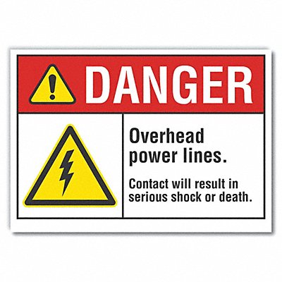 LYLE LCU40048ND10X7 Overhead Power Lines Danger Lbl 7x10in