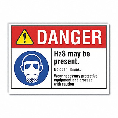 LYLE LCU40098ND5X35 H(2)S Poisonous Gas Danger Lbl 3.5x5in