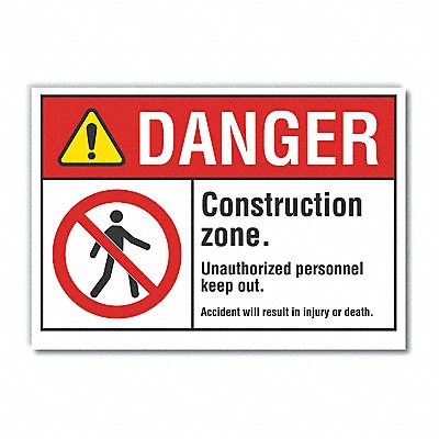 LYLE LCU40137ND10X7 Construction Area Danger Lbl 7x10in