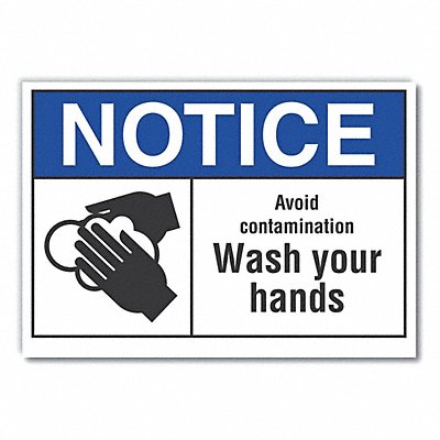 LYLE LCU50033ND10X7 Wash Hands Notice Label 7x10in Polyester
