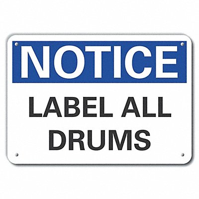 LYLE LCU50092RA14X10 Reflective Drums Notice Sign 10x14in Alum