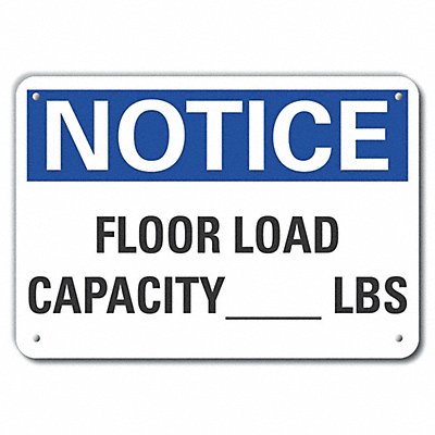 LYLE LCU50136NA14X10 Alum Floor Load Notice Sign 10x14in Alum