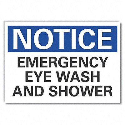 LYLE LCU50144ND5X35 Eye Wash/Shower Notice Label 3 1/2x5in