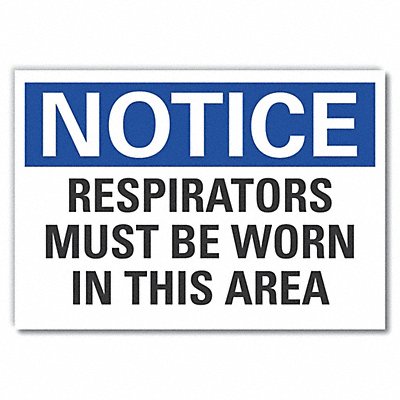 LYLE LCU50185ND10X7 Respirator Required Notice Lbl 7x10in