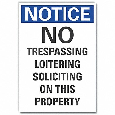 LYLE LCU50247RD14X10 No Trespassing Notice Reflective Lbl 14x10in