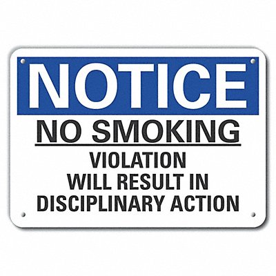 LYLE LCU50255RA10X7 Reflective No Smoking Notice Sign 7x10in Alum