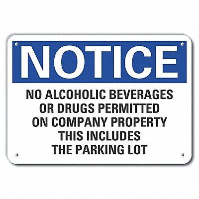 LYLE LCU50303NP10X7 Plastic No Alcohol/Drug Notice Sign 7x10in