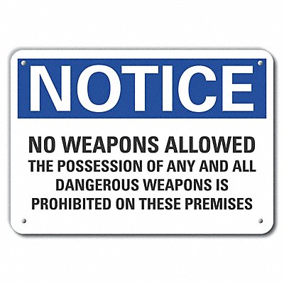 LYLE LCU50304NA10X7 Aluminum No Weapons Notice Sign 7x10in