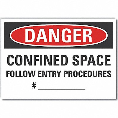 LYLE LCU40646ND5X35 Confined Space Danger Lbl 3.5x5in Polyester