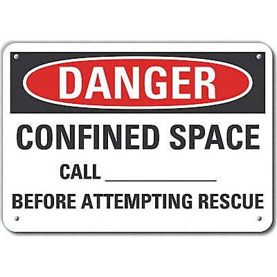 LYLE LCU40663NA14X10 Alum Confined Space Danger Sign 10x14in