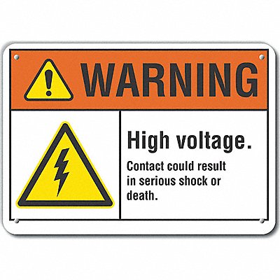 LYLE LCU60004RA10X7 Reflective High Voltage Warning Sign 7x10in Alum