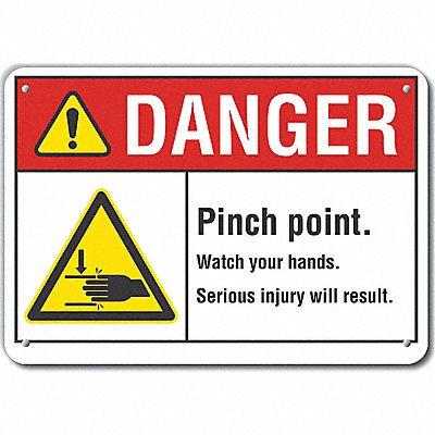 LYLE LCU40002NP14X10 Pinch Point Danger Sign 10x14in Plastic