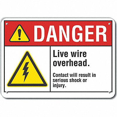 LYLE LCU40047RA10X7 Rflct Live Wire Danger Sign 7x10in Alum