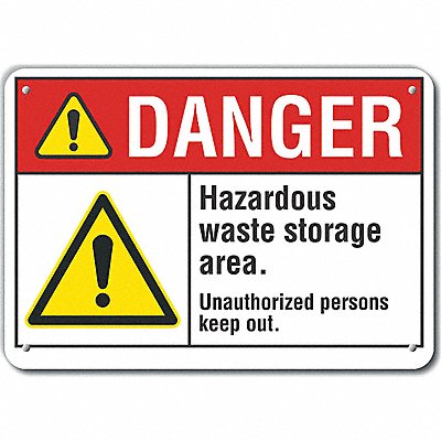 LYLE LCU40067NA14X10 Hazardous Waste Danger Sign 10x14in Alum