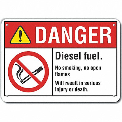 LYLE LCU40124RA10X7 Rflct Diesel Danger Sign 7x10in Alum