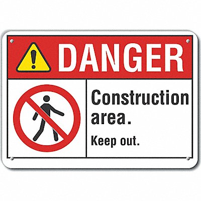 LYLE LCU40140RA14X10 Rflct Construct Area Danger Sign 10x14in