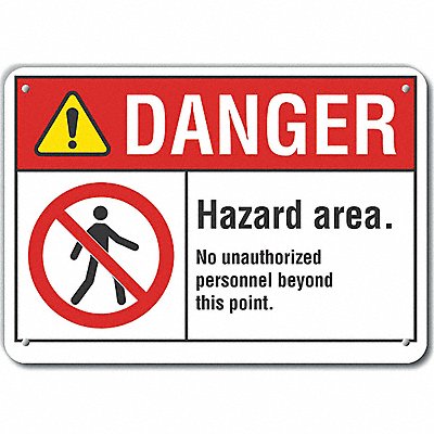 LYLE LCU40141NP14X10 Hazard Area Danger Sign 10x14in Plastic