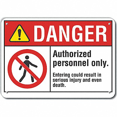 LYLE LCU40144NA10X7 Alum Auth Personnel Danger Sign 7x10in