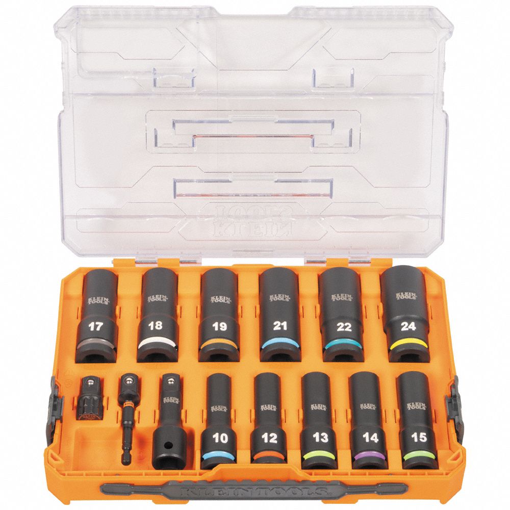 KLEIN TOOLS 65111IMPCTM Deep Impact MM Socket Set 14pc