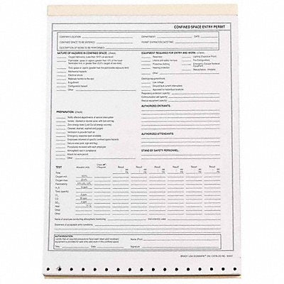 BRADY 65937 Paper Pad 8.5x11 Confined Space PK25