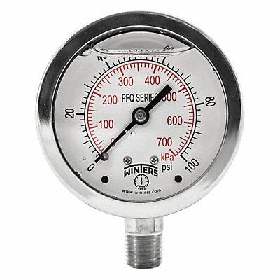 WINTERS PFQ121 Qual. Ss/Ss Gauge 2.5 1/4 Lm 100 psi/Kpa