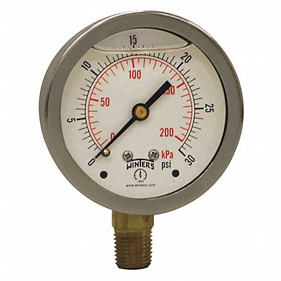 WINTERS PFQ802 Qual Ss/Br Gauge 2.5 1/4Lm 0-30 psi/Kpa