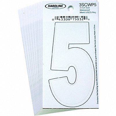 HARDLINE PRODUCTS 3SCWP5 Number 5 Decal 3 White Vinyl PK10