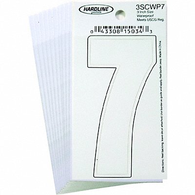 HARDLINE PRODUCTS 3SCWP7 Number 7 Decal 3 White Vinyl PK10