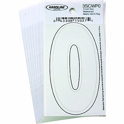 HARDLINE PRODUCTS 3SCWP0 Number 0 Decal 3 White Vinyl PK10