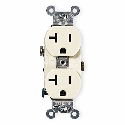 HUBBELL CR20I Receptacle Ivory 20 A 2P3W Side 1PK